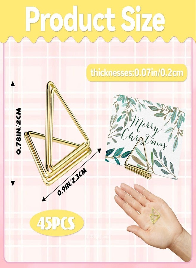 Binxus 45 Pcs Table Card Holders, Triangle Shape Card Stand Clip Table Number Holders, Mini Golden Photo Hold for wedding Anniversary Party Office - Image 2